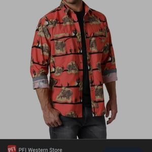 Wrangler Retro Premium Mens Wild West Snap Shirt Coral. Sz:XL